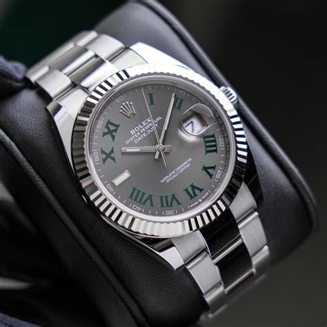 Rolex Datejust 41 Wimbledon Dial geriffelte Lünette Oyster Band.